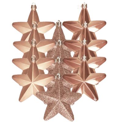 Decoris kersthanger sterren - 12x st - lichtbruin - 7 cm - kunststof - kerstornamenten