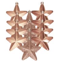 Decoris kersthanger sterren - 12x st - lichtbruin - 7 cm - kunststof - kerstornamenten