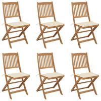 Tuinstoelen 6 st inklapbaar met kussens massief acaciahout
