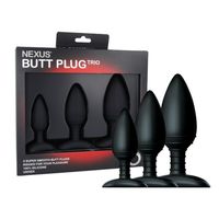 BUTT PLUG TRIO 3 Solid Silicone Butt Plugs S M L - Black - thumbnail