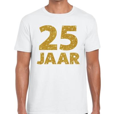 25 jaar verjaardag t-shirt - wit - voor heren - goud glitters print - jubileum - leeftijd 25 jaar verjaardag t-shirt - wit - voor heren - goud glitters print - jubileum - leeftijd