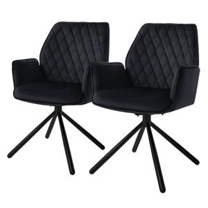 ML-Design eetkamerstoelen set van 2 fluweel zwart, woonkamerstoel met armleuning en rugleuning, draaistoel, gestoffeerde