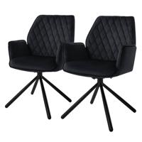 ML-Design eetkamerstoelen set van 2 fluweel zwart, woonkamerstoel met armleuning en rugleuning, draaistoel, gestoffeerde - thumbnail