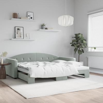 Slaapbank met onderschuifbed 90x190 cm fluweel lichtgrijs