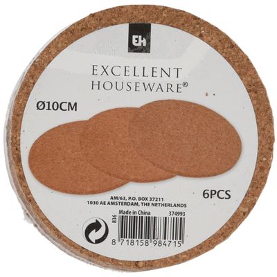Onderzetters voor glazen - 6 stuks - kurk - D10 cm Onderzetters voor glazen - 6 stuks - kurk - D10 cm