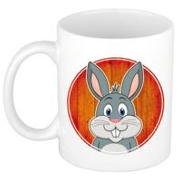 Konijn mok - wit - keramiek - 300 ml - kinder beker konijn