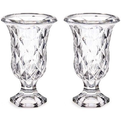 Bloemenvazen 2x stuks - Tulp model - Rhombus transparant glas - 15 x 24 cm Bloemenvazen 2x stuks - Tulp model - Rhombus transparant glas - 15 x 24 cm