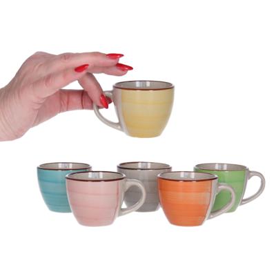 Trendoz koffie/espresso kopjes - 6x stuks - aardewerk - multi-kleuren - 90 ml - kleine kopjes
