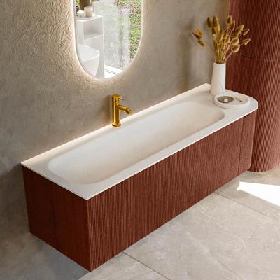 Badmeubel Mondiaz Kurve | 145 cm cm | Meubelkleur Ruby | Wastafelkleur Talc | Solid surface | Wasbak links zijde spoelbak | 1 kraangat