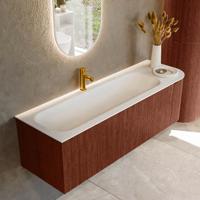 Badmeubel Mondiaz Kurve | 145 cm cm | Meubelkleur Ruby | Wastafelkleur Talc | Solid surface | Wasbak links zijde spoelbak | 1 kraangat