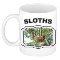 Dieren hangende luiaard beker - sloths/ luiaarden mok wit 300 ml     -