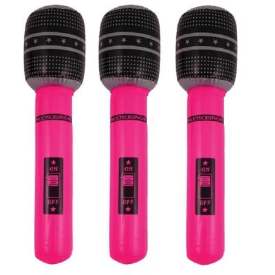 Opblaasbare microfoon - Set van 3x stuks - neon roze - 40 cm - opblaas - popster verkleedaccessoires