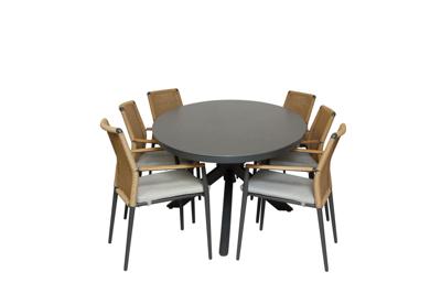 Qopps Vidas tuintafel met 6 Yvori stapelbare tuinstoel