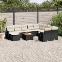 11-delige Loungeset met kussens poly rattan zwart
