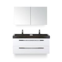 Seville Badmeubelset 120 cm - 2 laden Wit Hoogglans - Wastafel Lucca Dubbel - met Spiegel - Variant 2