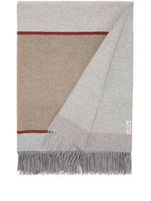 Brunello Cucinelli couverture frangée à design colour block - Tons neutres