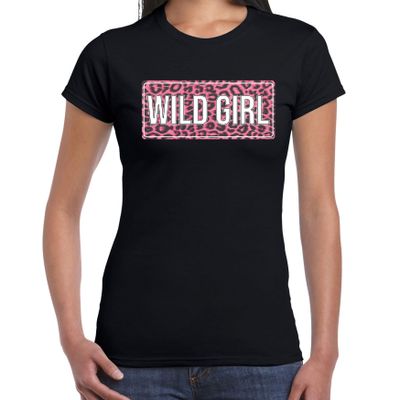 Wild girl fun tekst t-shirt zwart voor dames Wild girl fun tekst t-shirt zwart voor dames