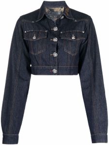 Philipp Plein veste en jean crop à logo brodé - Bleu