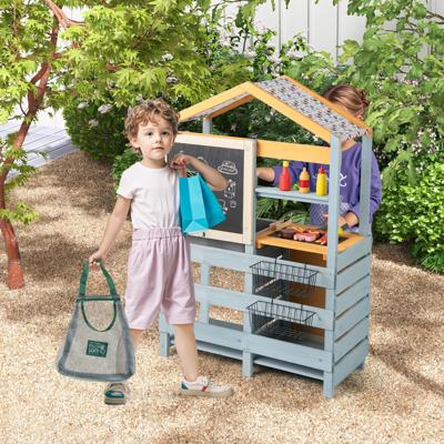 2-in-1 Modderkeuken voor Kinderen Buiten Houten Kinderkeuken met Tas & Manden Plank Speelkeuken met Verwijderbare Gootsteen