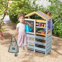 2-in-1 Modderkeuken voor Kinderen Buiten Houten Kinderkeuken met Tas & Manden Plank Speelkeuken met Verwijderbare Gootsteen