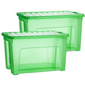 Opslagbox met deksel - 2x - transparant groen - 47 liter - 54 x 38 x 32 cm - kunststof