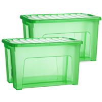 Opslagbox met deksel - 2x - transparant groen - 47 liter - 54 x 38 x 32 cm - kunststof Opslagbox met deksel - 2x - transparant groen - 47 liter - 54 x 38 x 32 cm - kunststof