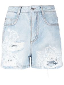 Ermanno Scervino short en jean à détails brodés - Bleu