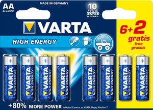 Varta Batterij alkaline AA/LR6 1.5 V High Energy 6+2-blister