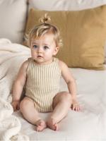 Gemêleerd gestreept babyrompertje van katoen/linnen ecru