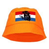 Oranje supporter / Koningsdag vissershoedje met Nederlandse vlag en leeuw voor EK/ WK fans - thumbnail