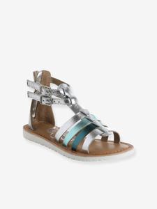 Spartaanse leren sandalen voor kinderen, kleuterschoolcollectie zilver