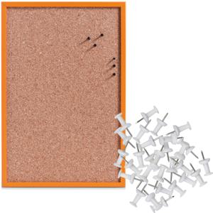 Prikbord incl. 25x punaises wit - 40 x 60 cm - oranje - kurk