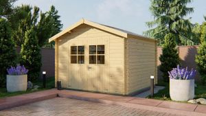 Tuindeco Noja Blokhut 300x300 cm 28 mm vuren blank- Zadeldak- Onbehandeld vurenhout- Tuindeco