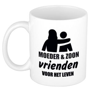 Moeder en zoon cadeau koffiemok / theebeker wit 330 ml - Cadeau mokken / Moederdag   -