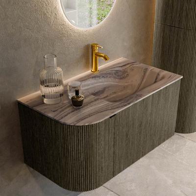 Badmeubel Mondiaz Kurve-Dlux | 85 cm | Meubelkleur Shadow | Wastafelkleur Sombra | Solid surface | Wasbak rechter zijde spoelbak | 1 kraangat