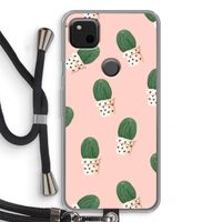 Cactusprint roze: Pixel 4a Transparant Hoesje met koord
