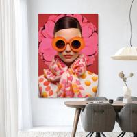 Urban Cotton Wandkleed 'Pink Flower' 80 x 110cm in Frame - black