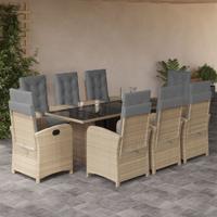9-delige Tuinset met kussens poly rattan gemengd beige