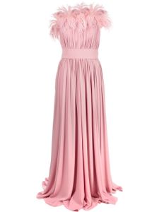 Elie Saab robe Tuscan bordée de plumes en soie - Rose