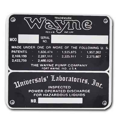 Wayne 60, 70 Gas Pump ID Tag