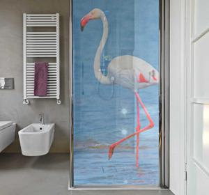 Douchewand sticker flamingo