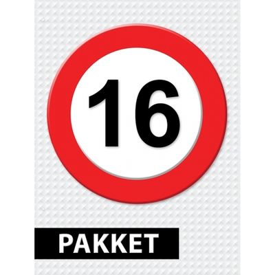 16 jarige verkeerbord decoratie pakket