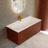 Badmeubel Mondiaz Kurve-Dlux | 100 cm cm | Meubelkleur Ruby | Wastafelkleur Ostra | Solid surface | Wasbak midden spoelbak | 1 kraangat