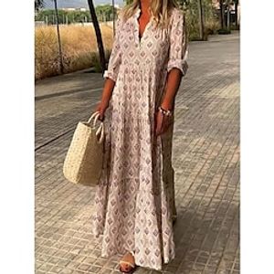 Dames Casual jurk Bloemig Geometrisch Afdrukken V-hals Maxi-jurk Casual Afspraakje Vakantie 3/4 mouw Zomer Lente Lightinthebox