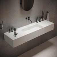 Wastafel Ideavit Solidbliss 140x40x20 cm Solid Surface 2 Opberg Lades Mat Wit