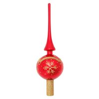 Krebs kerstboom piek - rood/goud - 28 cm - glas - gedecoreerd - kerstboompieken - thumbnail