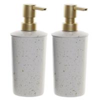 Items Zeeppompje/dispenser - 2x - 17 cm - metaal - wit - 350 ml - navulbaar - badkamer/toilet/keuken