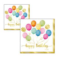 Feestservetten - 32x - happy birthday - ballonen thema - verjaardag - 3 laags - 33 x 33 cm   -