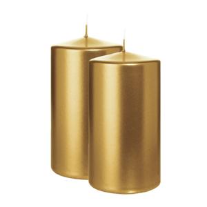 Cilinderkaars/stompkaars - 2x - metallic goud - 13 x 7 cm - 52 branduren