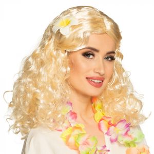Pruik Leilani blond met bloem